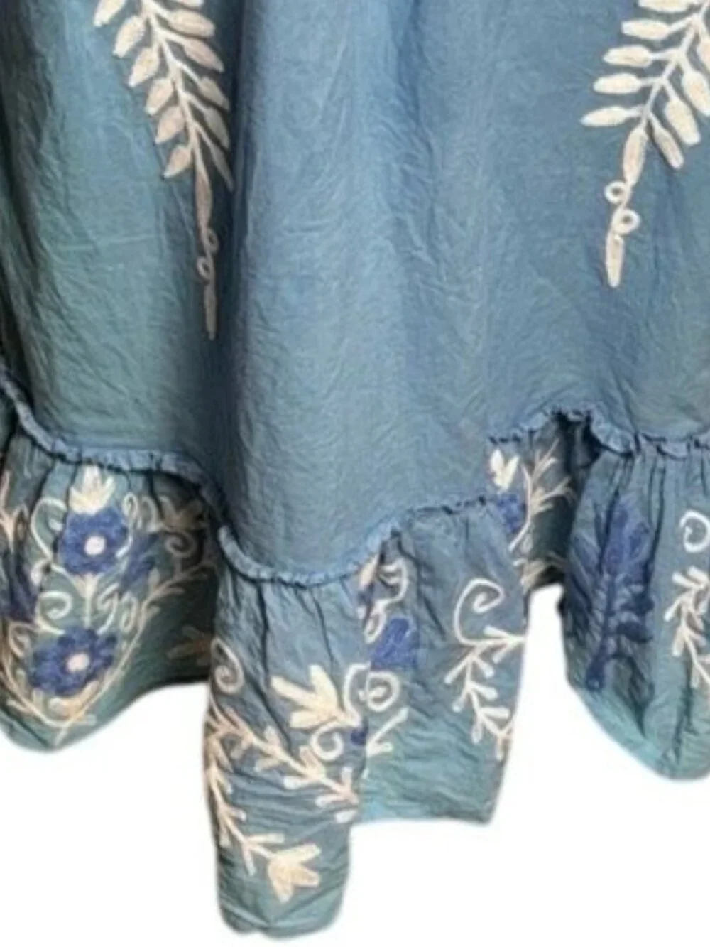 Debbie Katz Blue Embroidered Boho Beach Cover Up Off Shoulder Cotton L